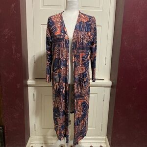 LuLaRoe Womens Size L Multicolor Aztec Abstract Pattern Boho Cardigan Long Top